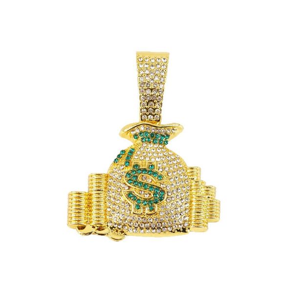 Diamond-Encrusted Money Bag Pendant New Alloy Necklace Daily Casual Wear Personality Hip-Hop Cuban Chain_voghion.com