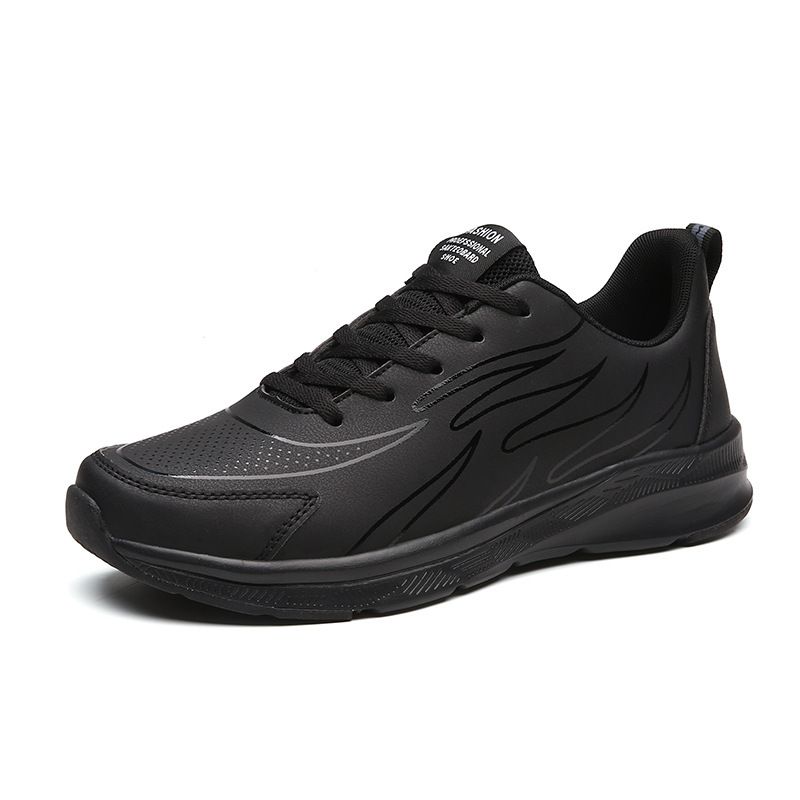 Chaussures de sport décontractées en cuir pour hommes, version coréenne, tendance, noires, polyvalentes, pour la course et les voyages_voghion.com