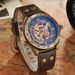 Orologio meccanico automatico scheletrato vintage da uomo con numeri romani, lancette luminose e cinturino in pelle - Resistente all'acqua, cassa in bronzo_voghion.com