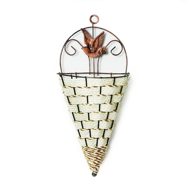 Vaso de flores rústico suspenso de parede - Suporte de vaso de flores semicircular de ferro forjado para plantas Pothos, decoração de jardim interno e externo_voghion.com