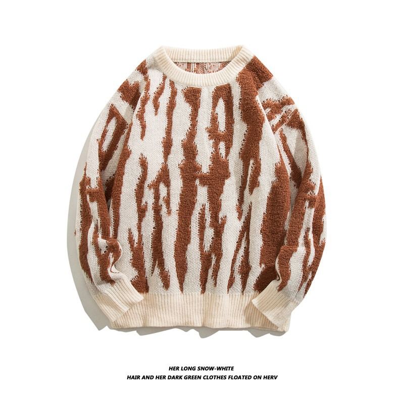 Hierscht a Wanter nei trendy Mark Stroossekontrast locker a faul Stil grob Garn gestrickt Top Ronn Hals villsäiteg Pullover_voghion.com
