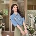 Retro Hong Kong Style Women's Denim Jacket - Short Sleeve Slim Fit Washed Casual Top For Spring Summer_voghion.com