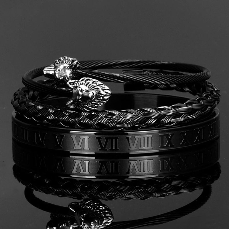 Bangles Armband Viking Wolf Driedelige Set Roestvrijstalen Draad Gevlochten Touw Romeinse Cijfer Armband_voghion.com