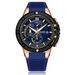 Orologio sportivo da uomo MEGIR con cronografo multifunzione, datario, lancette luminose, resistente all'acqua fino a 30 m, quadrante blu, cassa rosa e cinturino blu_voghion.com