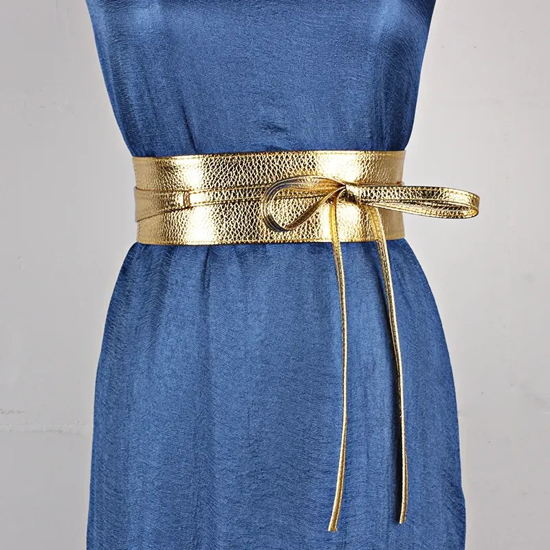 HOT  New Daily Versatile Designer Women's Lace Up Bow Gold and Sier Leather Belt_voghion.com