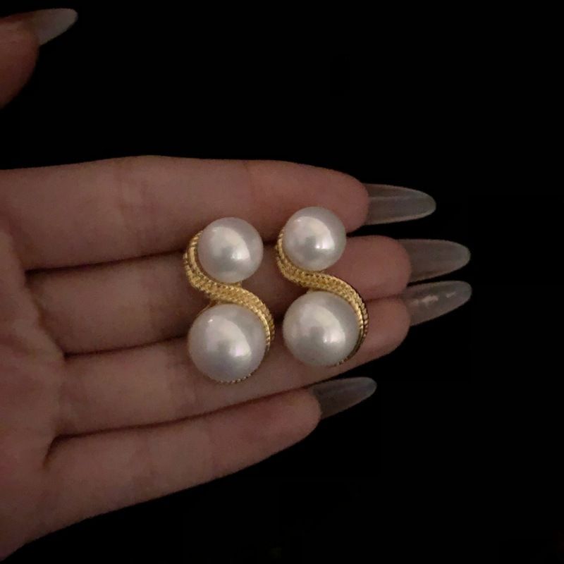 Retro stiliaus maža kvapni vyniojimo grandinėlė, imituojanti perlus, auskarų žiedų rinkinys, metalinė susukta grandinėlė_voghion.com