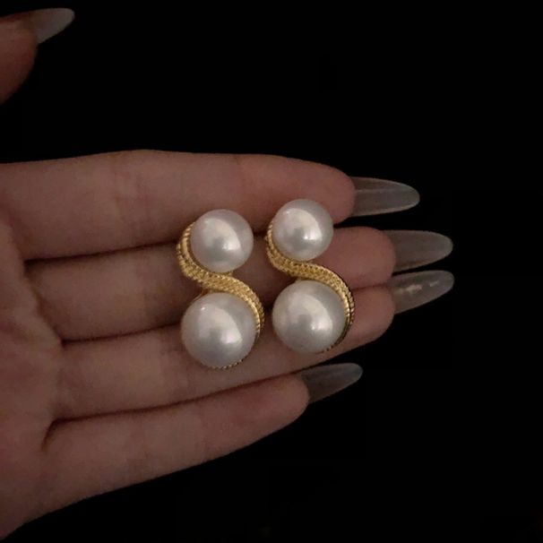 Retro stiliaus maža kvapni vyniojimo grandinėlė, imituojanti perlus, auskarų žiedų rinkinys, metalinė susukta grandinėlė_voghion.com