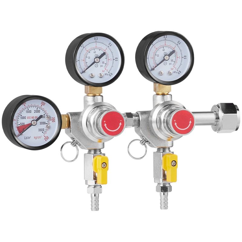 VEVOR Triple Gauge Regulator, CO2 Regulator Gauge With 0-60PSI, Heavy Duty CO2 Gauge Gas System, Draft Beer Regulator With Check Valve, Adjustable Pressure Regulator For Draft Beer Homebrew, CGA320_voghion.com