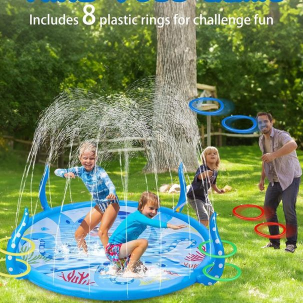 Pripučiamas aštuonkojo vandens purslų kilimėlis su vandens žiedais - milžiniškas 8 čiuptuvų laistymo kilimėlis kiemo vejai ir sodo vandens žaidimams_voghion.com