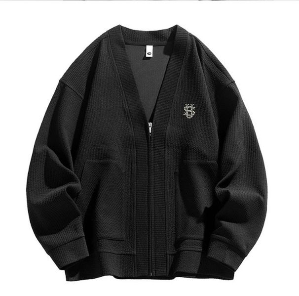 Herren Strickjacke ohne Kragen, Strickjacke, lässig, locker, vielseitig, Hot Bead Zipper Jacke_voghion.com