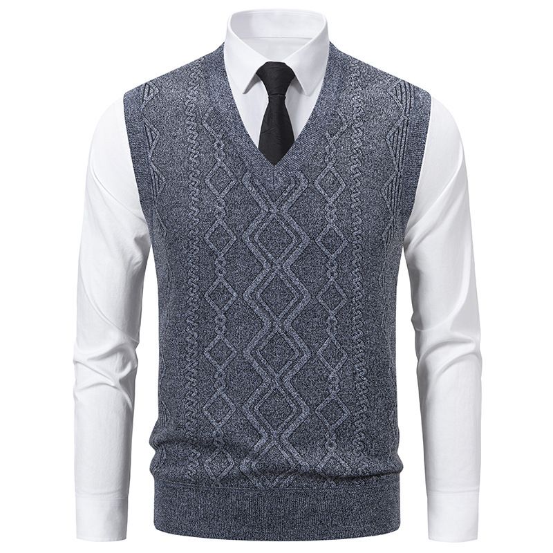 Herrenbekleidung Slim Fit Jacquard Pullover Weste Herren Slim Fit V-Ausschnitt Jacquard Pullover Weste, Strickpullover Ärmelloses Oberteil für Freizeitkleidung (L, XL, XXL)​_voghion.com