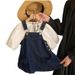 Kid's Clothing 2024 spring and summer new girls' temperament lantern sleeve shirt bow denim suspender skirt set_voghion.com