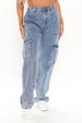 women's high-waisted elastic waistband waist-cut pants loose wide-leg workwear multi-pocket jeans_voghion.com