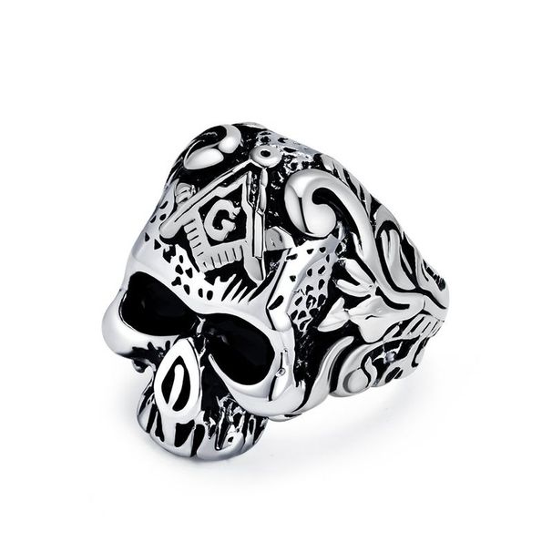 Anello massonico in titanio e acciaio con teschio in stile retrò, per uomo, personalità dominante, gioiello da mano._voghion.com
