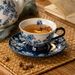 Blue Willow Ceramic Coffee Cup & Saucer Set – Hand-Painted Chinoiserie Floral Design, 220ml Vintage Tea Cup For Chinese Gongfu Tea & Espresso_voghion.com