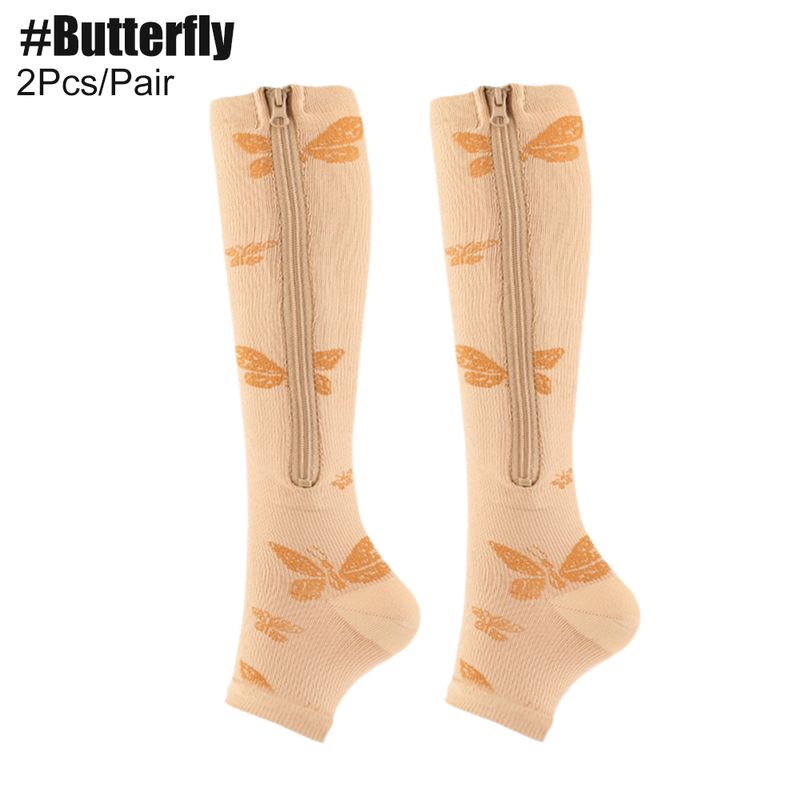 Stützsocken, Paar, 1 Kompressions-Knie-Reißverschluss, offener Zehenbereich, dünn, Anti-Ermüdung, dehnbar, hohe Sox-Socken, Unisex, Burn F,_voghion.com