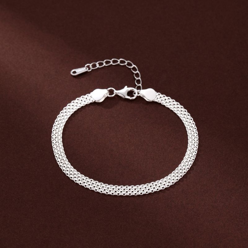 Women's Jewelry S925 Sterling Silver Fashion Simple Versatile Temperament Flat Braided Tank Bracelet Made For Girlfriend Couple_voghion.com