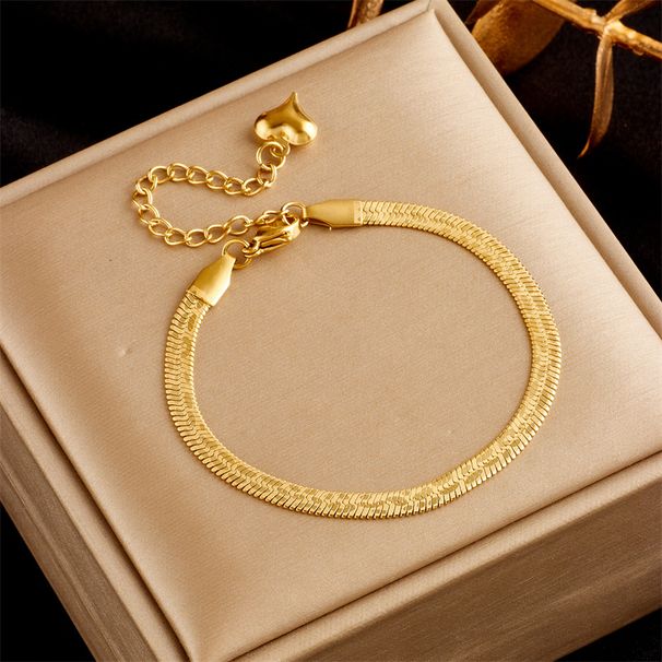 Niche fashion simple design titanium steel gold-plated braided print snake bone chain necklace bracelet metal jewelry set_voghion.com