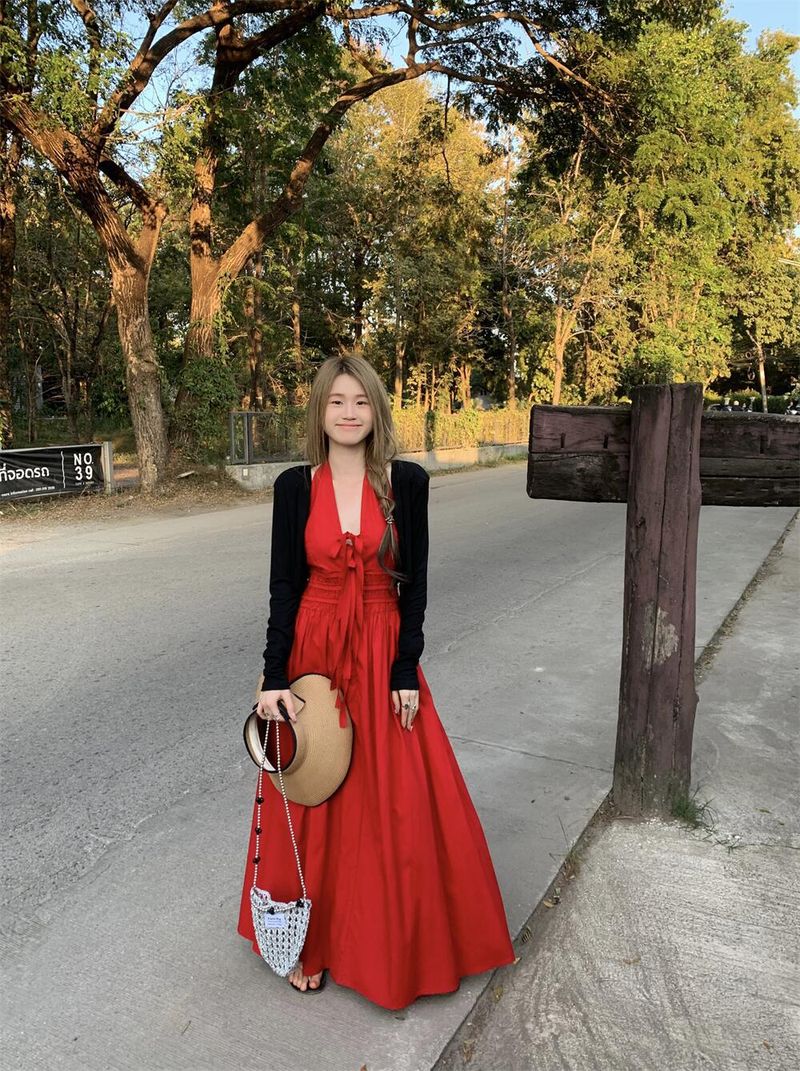 Damenbekleidung Leicht pralles Retro Neckholder-Sexy-Kleid Sommer Lazy Style Design Wandern Reisen Urlaub Knöchellanger Rock_voghion.com