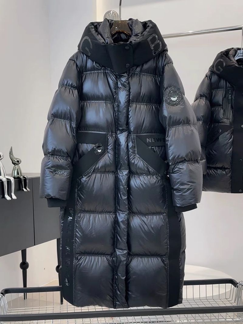 Women's Clothing high end black and gold long Warm jacket jacket for women winter new style fashionable over knee shiny white duck Warm jacket jacket_voghion.com