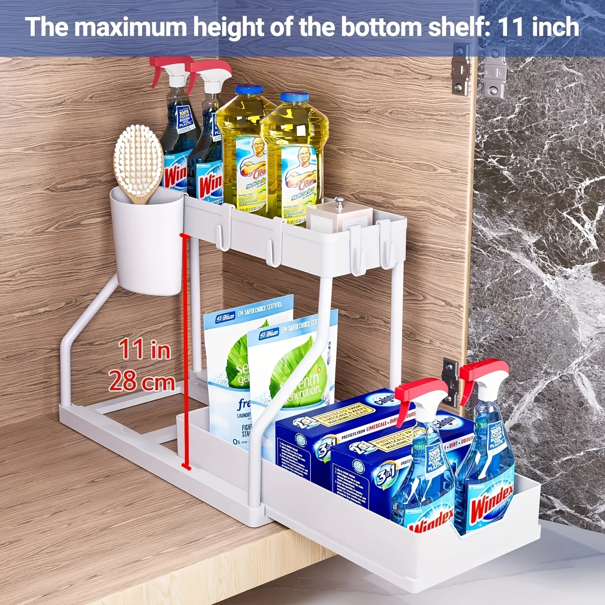 2-Tier Sliding Under Sink Organizer Multifunctional Space-Saving Bathroom Cabinet Basket Storage Drawer Under Cabinet Box_voghion.com