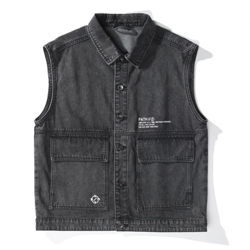 Herrenbekleidung, modische Jeansweste für Herren, modische lose Weste für Herren, ärmellose Cargojacke für Herren_voghion.com