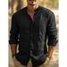Herrenbekleidung Herren Leinen Button-Down-Hemd Sommer Strandhemd Langarm Einfarbig Stehkragen Frühling und Sommer Lässige Alltagskleidung_voghion.com
