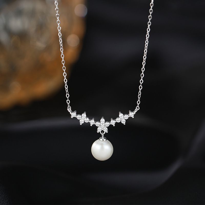 Collana di perle floreali in argento puro 999, stile francese da donna, piccola fragranza, temperamento elegante, catena per clavicola semplice_voghion.com
