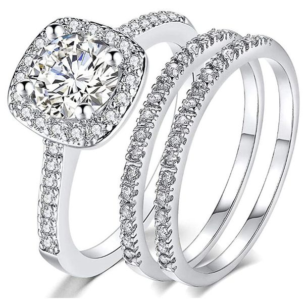 Bagues carrées géométriques, ensemble de trois pièces, bijoux de mariage de luxe légers_voghion.com