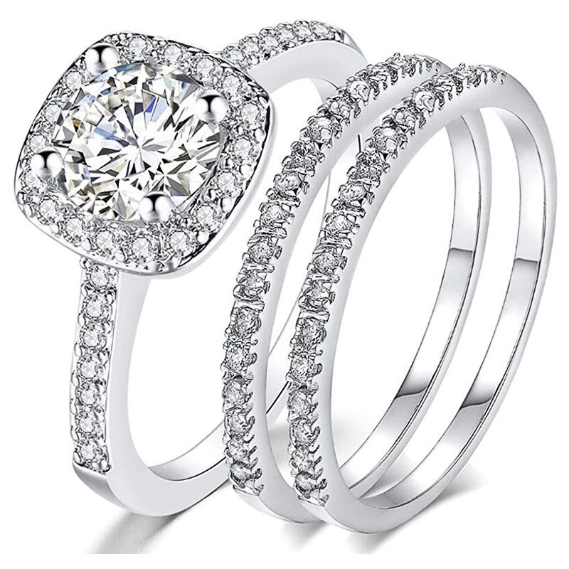Rings Square Geometric Ring Three Piece Set Light Luxury Wedding Jewelry_voghion.com