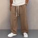 Men's Casual Jogger Pants With Drawstring, Loose Fit Straight Leg Sweatpants, Thickened Cotton Blend For Fall, Khaki & Black_voghion.com