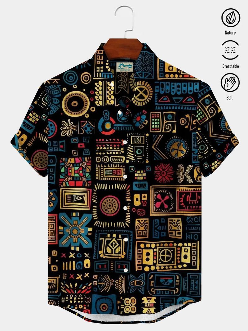 2025 Sommer Herrenhemd mit 3D-Druck und geometrischer Kunstgrafik, Hawaii-Freizeithemden, kurzärmelig, ohne Taschen_voghion.com