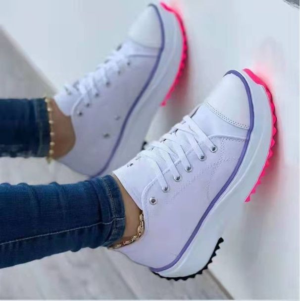 low-top single shoes women's thick-soled canvas shoes front lace-up platform sole large size women's shoes in stock_voghion.com