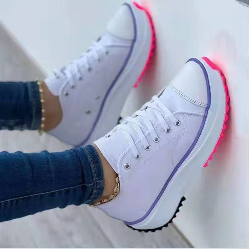 Low-Top-Einzelschuhe, Damen-Leinwandschuhe mit dicken Sohlen, vordere Schnürung, Plateausohle, große Damenschuhe auf Lager_voghion.com