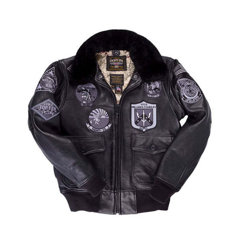 ​​„Bomberjacke mit Shearling-Futter für Herren – klassischer Fliegerstil mit Kunstpelzkragen, schwarze Polyester-Oberbekleidung, S-5XL für urbane Eleganz“​​_voghion.com