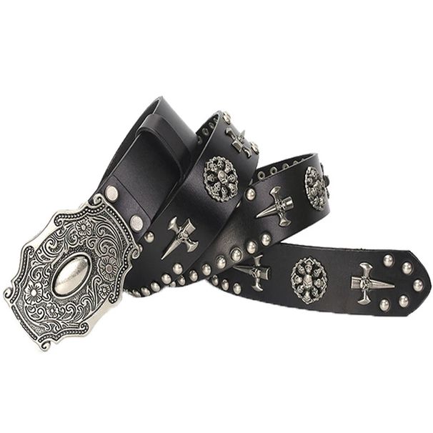HOT 3,8 CM Echtes Echtes Leder Vintage Metall Schädel Punk Männer Jeans Gürtel Stud Cowboy Strap Cinturon Ceinture Homme Riem gürtel_voghion.com