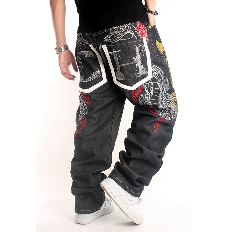 Abbigliamento maschile taglie forti Jeans hip hop Pantaloni da skate larghi ricamati_voghion.com