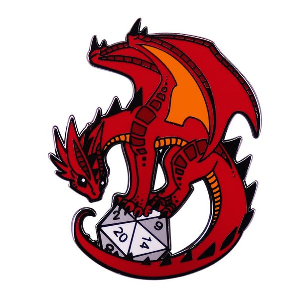 Dungeons & Dragons Emaille Abzeichen D20 Würfel Spiel Roten Drachen Pin Cartoon Metall Brosche_voghion.com