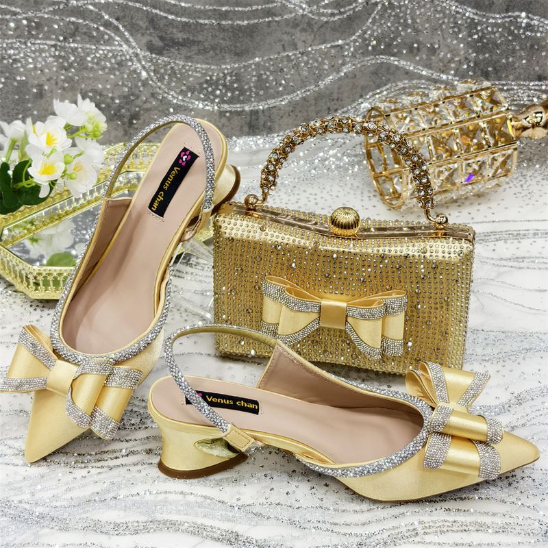 Shoe Bag Set Combination Women's Pointed Sandals High Heels Rhinestone Shoes With Square Rhinestone Bag_voghion.com