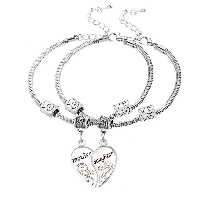 Heart Mother Daughter Bracelet Love Family Mother's Gifts Jewelry Female Best Friend Women Jewelry Beads Charm Chain_voghion.com