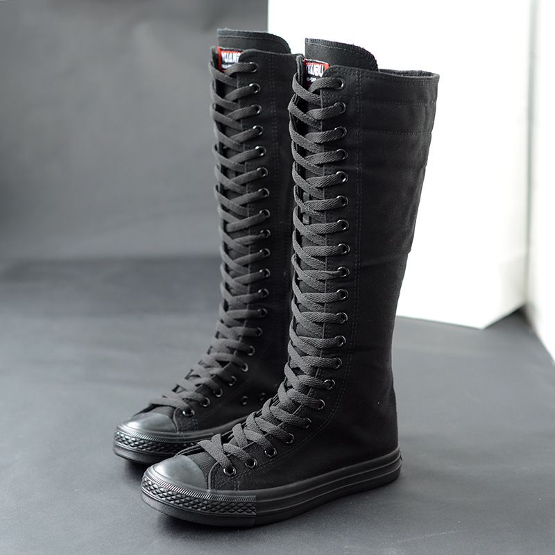 Buty damskie codzienne buty z płótna, zapinane na suwak, długie buty, buty do występów na scenie_voghion.com