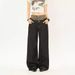 Y2K Leopard Print Denim Pants – Double Waistband Streetwear (S-XL, Black, Wide-Leg, Non-Stretch, High-Rise, Drop Cuff)_voghion.com