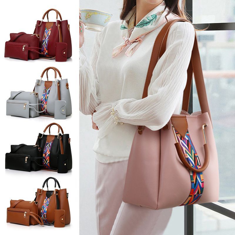 Lihao 4 pezzi/set borsa a tracolla moderna in pelle borsa a tracolla antideformazione borsa da donna set per lo shopping-rosa_voghion.com
