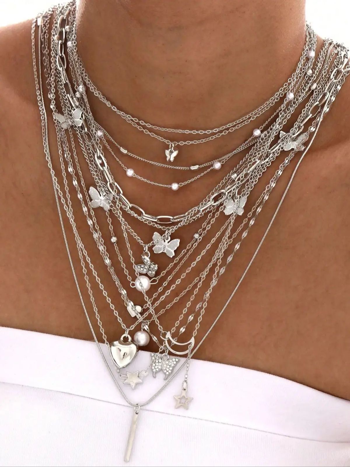 14 Fashionable, Elegant, And Minimalist Y2K Pendant Necklace Sets Featuring Butterflies, Hearts, Stars, And Moons, Suitable For Wearing On Vacations,_voghion.com