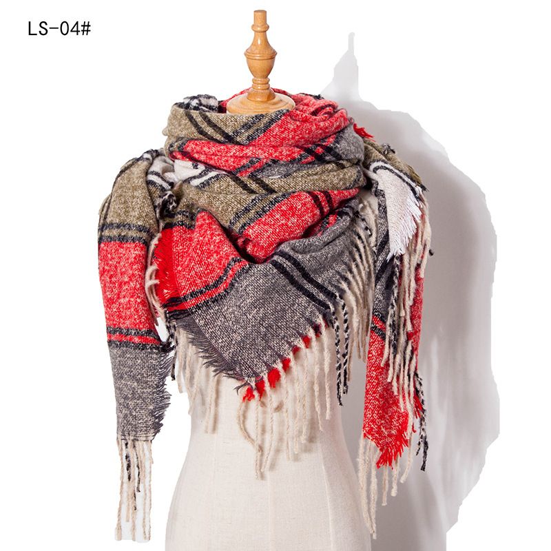 Women's Scarves new full polyester thick beard thorn plaid large square scarf thickened women's shawl_voghion.com