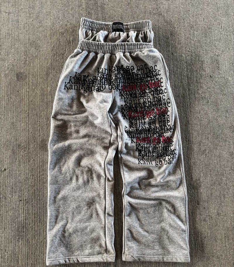 Herrenbekleidung Lose Retro Schwere Buchstabendruck Freizeithose Doppelte Taille High Street Fashion Hose mit weitem Bein Hip Hop Kontrastfarbene Jogginghose_voghion.com