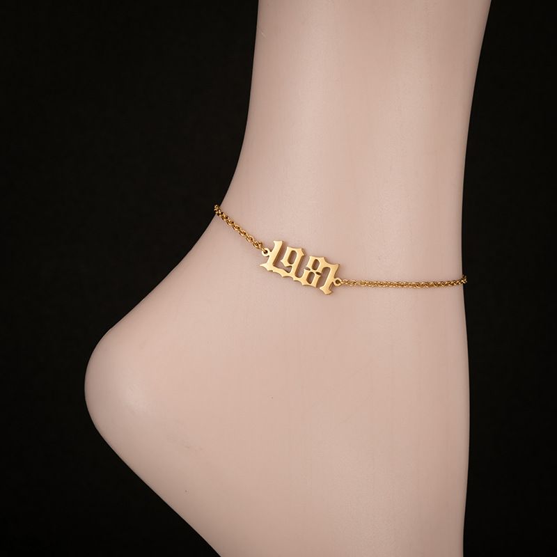 Tobillera única y nueva de acero inoxidable con número, accesorio de joyería para el pie sencillo a la moda para mujer_voghion.com