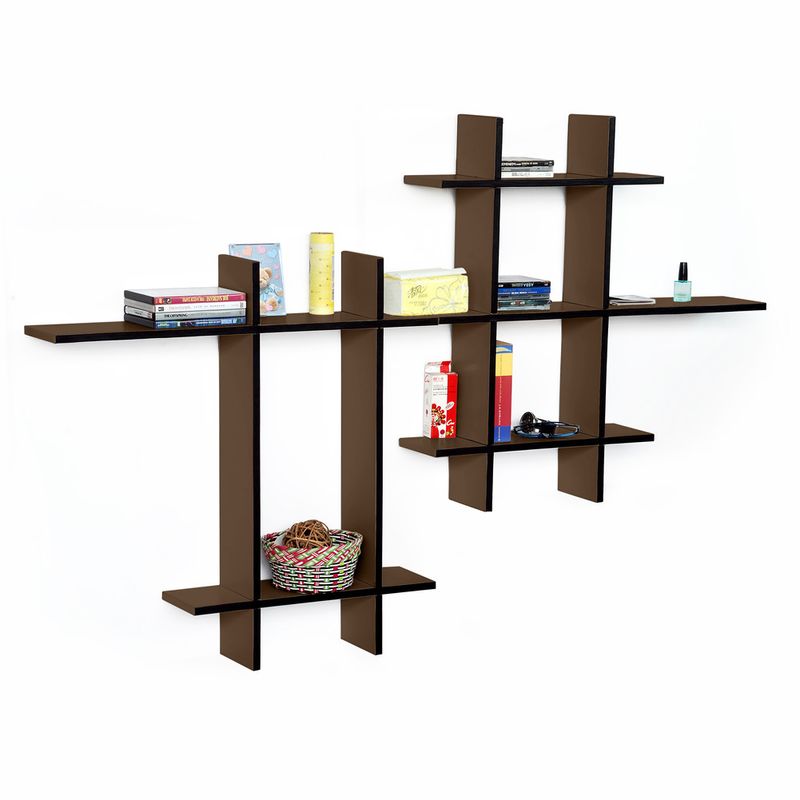 Trista - [Light Coffee-MEGA] Leather Cross Type Shelf / Bookshelf / Floating Shelf (9 pcs)_voghion.com