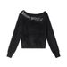 Women's Off-Shoulder Mohair Sweater Winter Knit Top Soft Cropped Pullover With Letter Embroidery_voghion.com