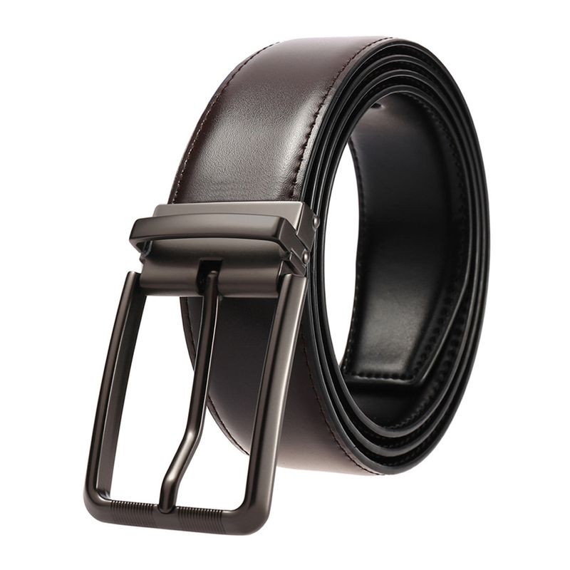 HOT VATLTY New Men's Hard Metal Trouser Natural Cowhide Casual Leather Belt 130cm Sier Buckle Brown Girdles Male_voghion.com